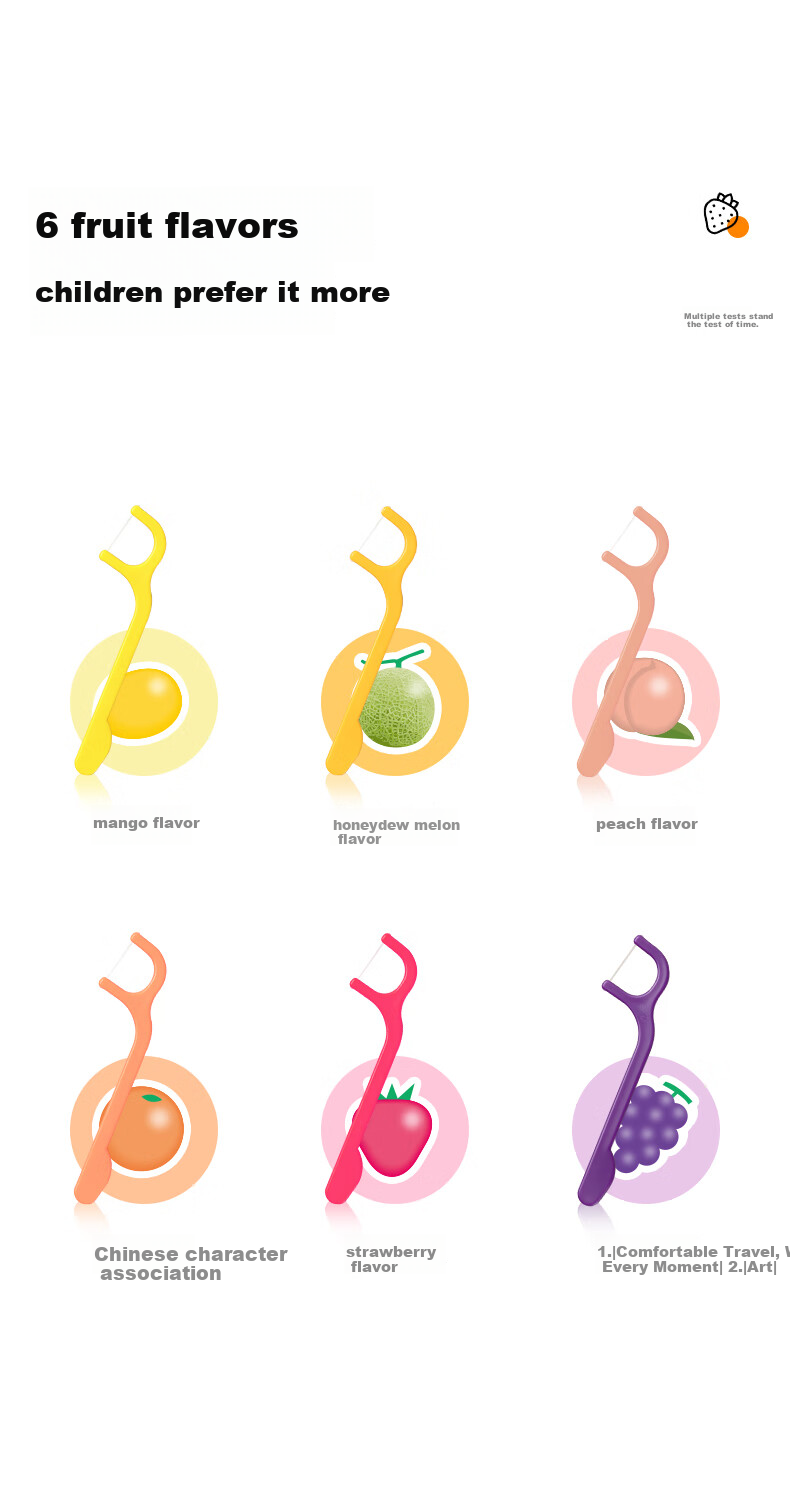 FLOSSY! Japanese Imported Children's Dental Floss Picks, Individually Packaged, Baby-Specific, Xylitol, 6 Fruit Flavors, 60 Pieces 8
