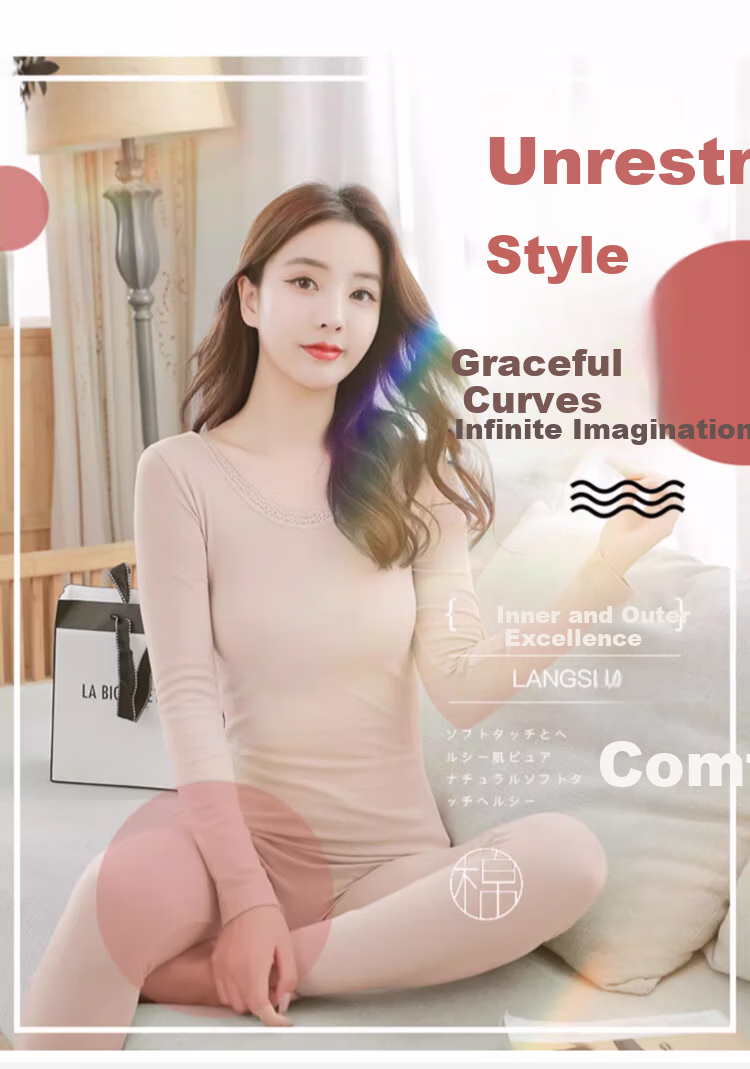 Langsha Women's Autumn Winter Thermal Underwear Set Antibacterial Velvet Seamless Heat Retaining Body Shaping Base Layer Shirt 6