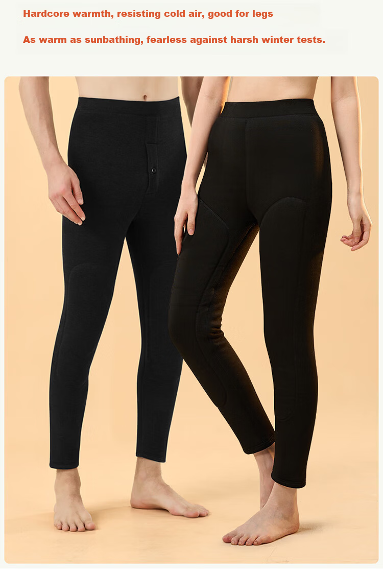 Langsha Extra Thick Thermal Camel Hair Silk Warm Pants Unisex Autumn Winter Fleece Lined High Waist Antibacterial Cold Protection Knee Support Thermal Leggings 10