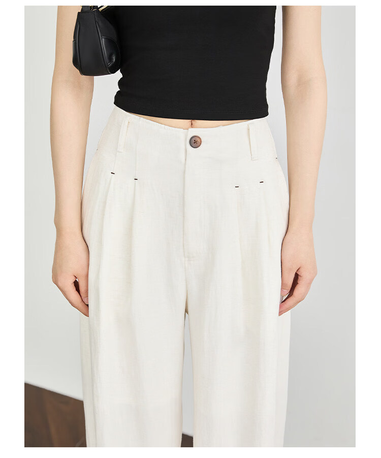 FAESSLIN Urban Old Money Style White Linen Summer Slim Wide-Leg Casual Pants for Women 20
