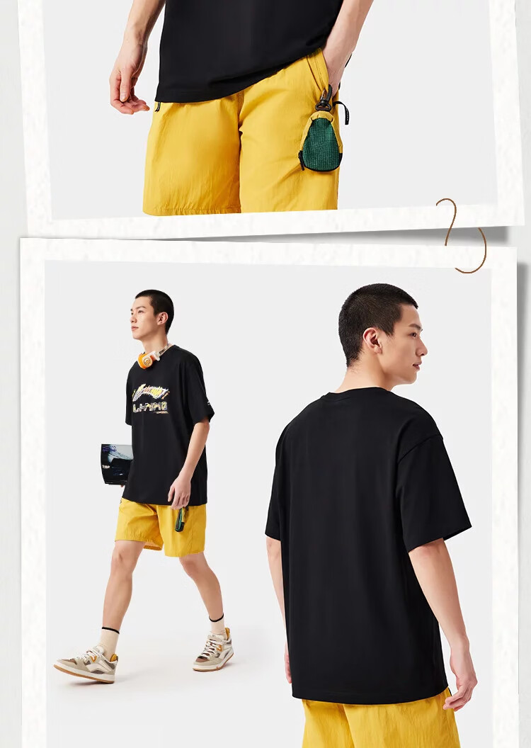 LI-NING Lightweight Breathable Men's Short Sleeve T-Shirt Casual Loose Fit Sportswear for Couples 11