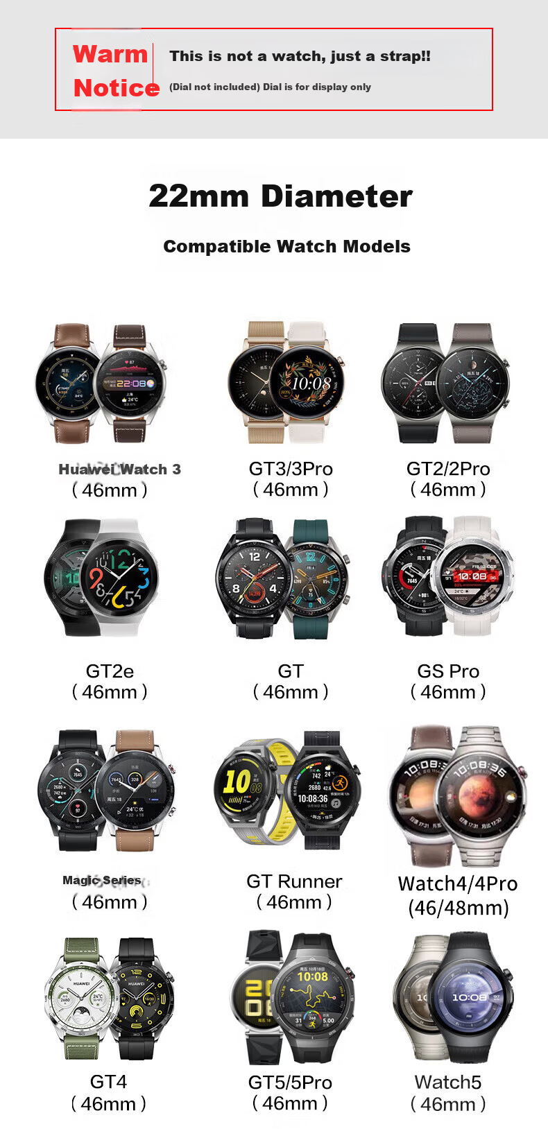 Gangjue Genuine Leather Watch Strap for Huawei GT6/GT5/GT4 Pro/Watch5/4/3/2 Women’s 41/42MM First Layer Cowhide Frost White 18mm Band 6