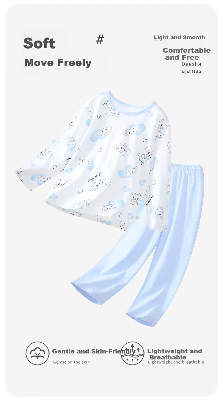 Deesha 100% Cotton Girls' Long Sleeve Thin Pajama Set Spring Summer Homewear 3
