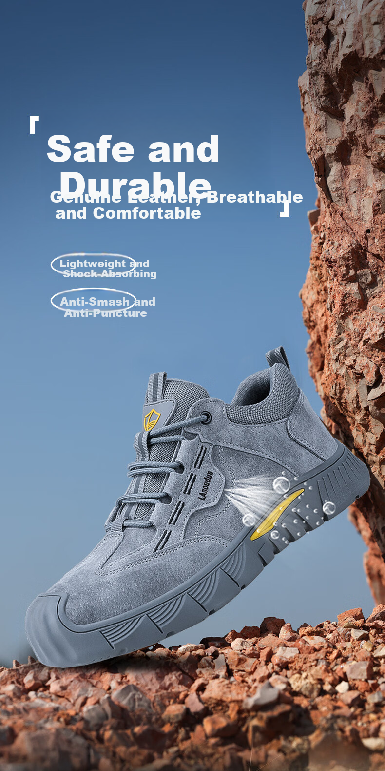 BlueOwlShield Men's Summer Breathable Welding Work Safety Shoes Anti-Scald Anti-Smash Steel Toe Anti-Puncture Non-Slip Work Shoes D0266N-1 Size 44 1