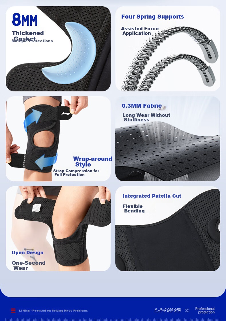 LI-NING Summer Thin Knee Brace Meniscus Injury Sports Protective Joint Knee Support for Men and Women Hiking Basketball Running Walking 7