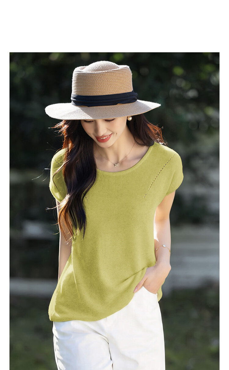 Demana [With Linen Lyocell] Summer Minimalist Round Neck Raglan Short Sleeve Buttoned Slim Knit Top for Women Premium Feel 21