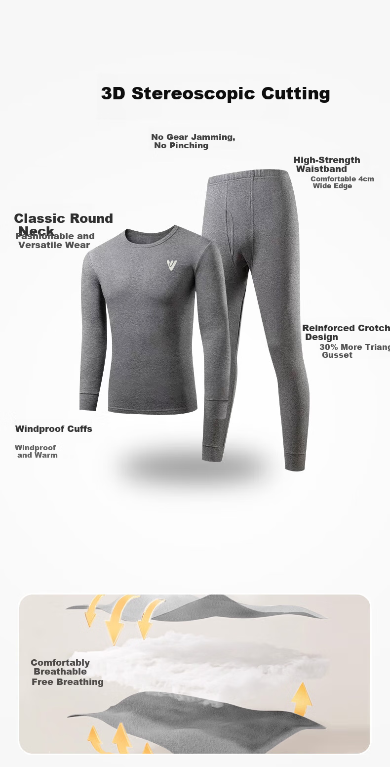 Yalu Men's 100% Cotton Antibacterial Thermal Underwear Set, Plus Size, Autumn Winter Cotton Long Johns 5