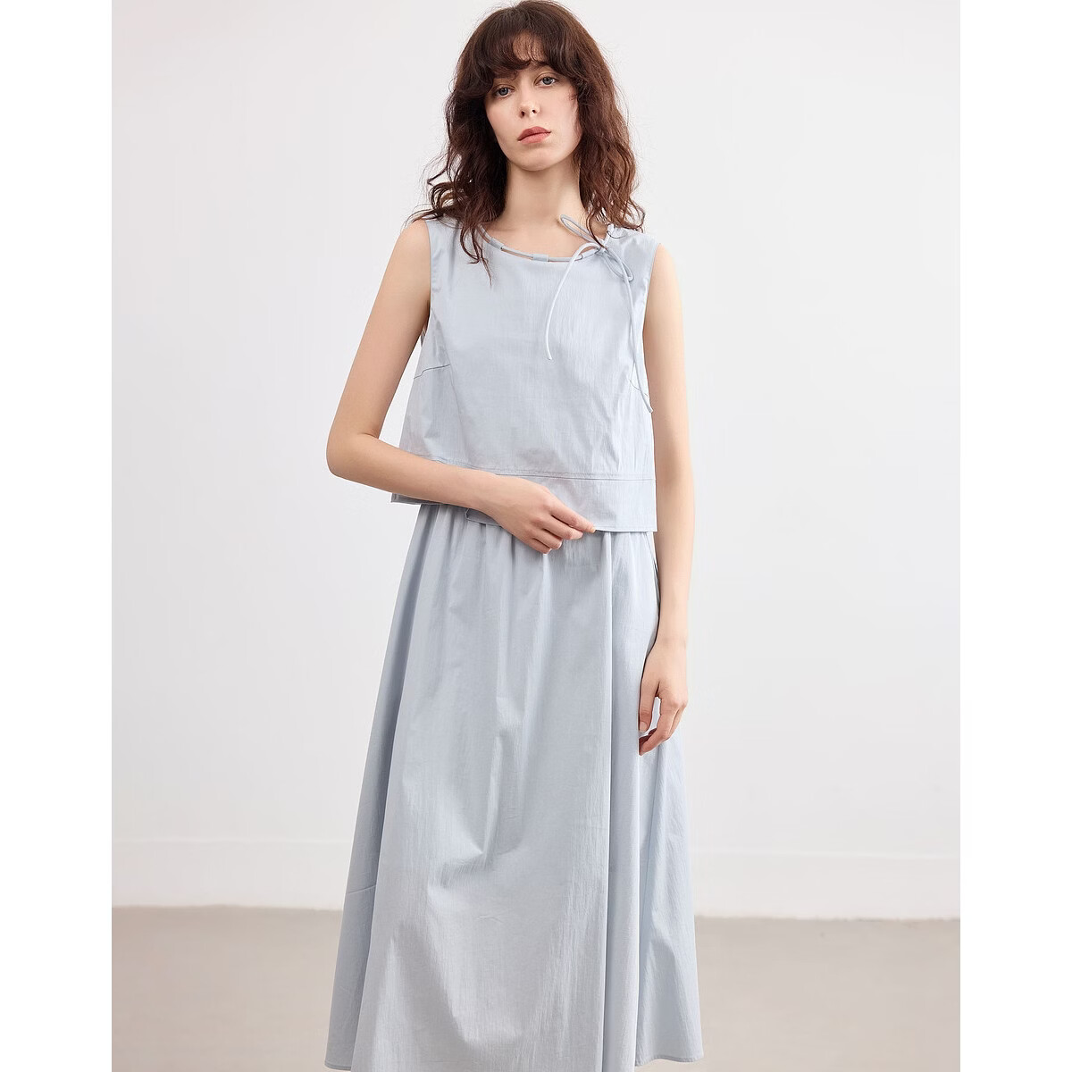 Demana Cotton Cloud Nap Summer Adjustable Strap Round Neck Denim Dress A-Line Mid-Length Women's Dress