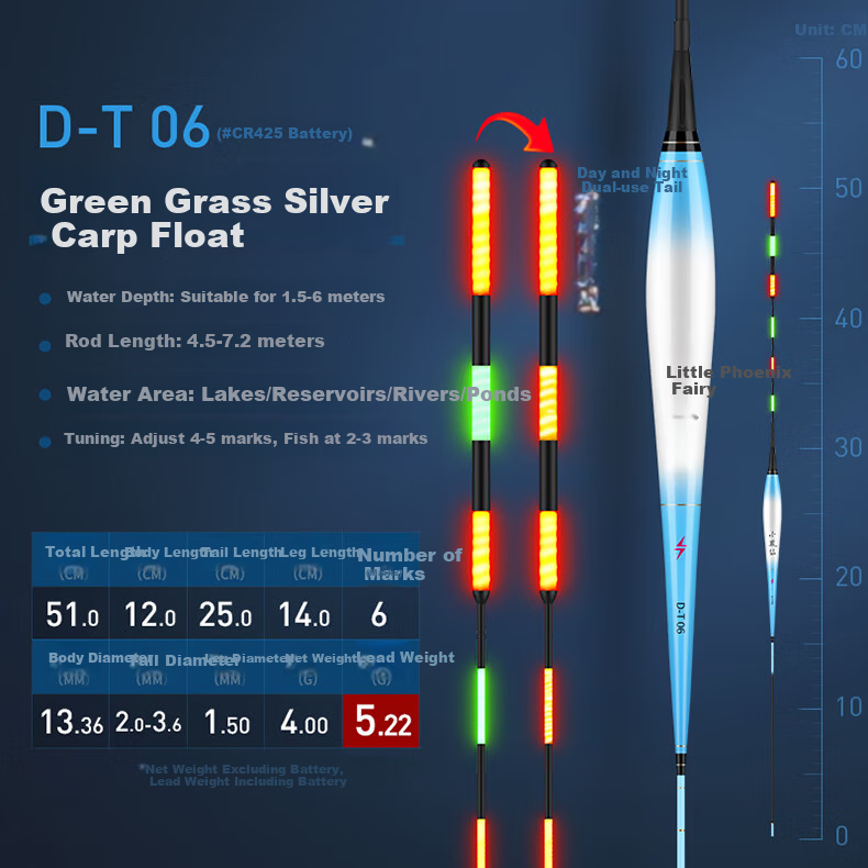 Xiaofengxian D-T10 Herbal Grass Silver Carp and Bighead Carp Color-Changing Luminous Fishing Float Electronic Float Thickened Eye-Catching Fishing Bobber Fishing Tackle 2