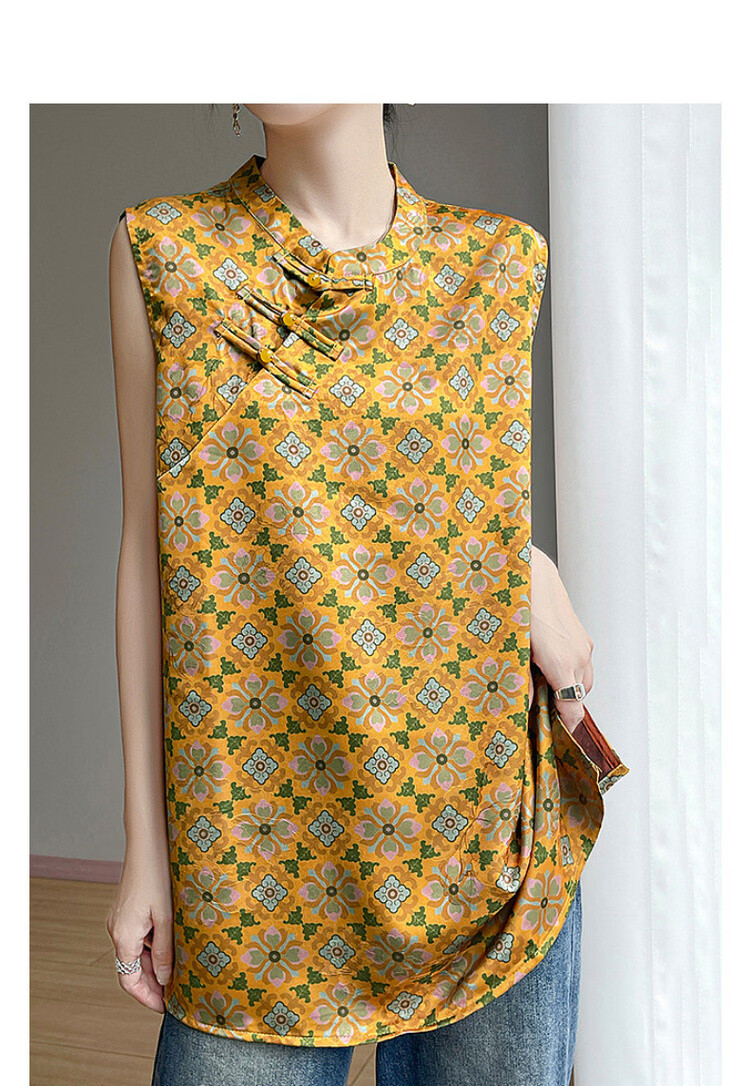 Demana [Oriental Aesthetics] Spring National Style New Chinese Satin Jacquard Shirt with Frog Buttons Mid-Length Women's Blouse 3