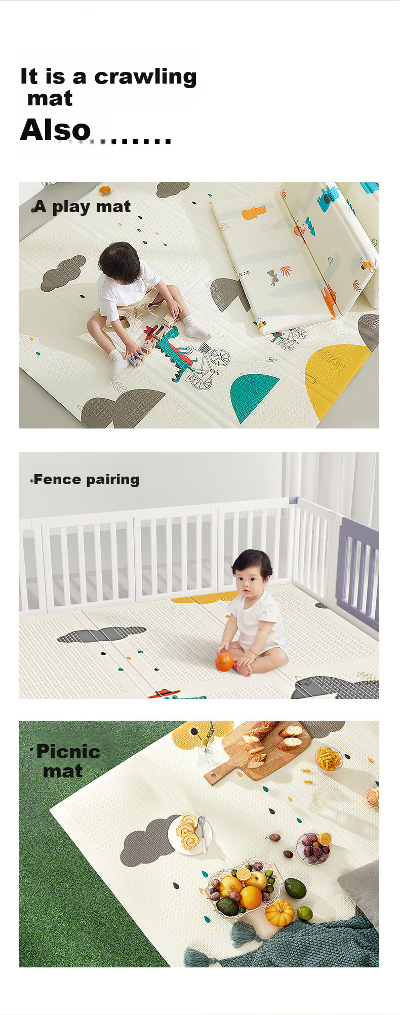 Beiboshi Babybox Crawling Mat Baby XPE Thickened Double-Sided Foldable Play Mat 200x180x2cm 8