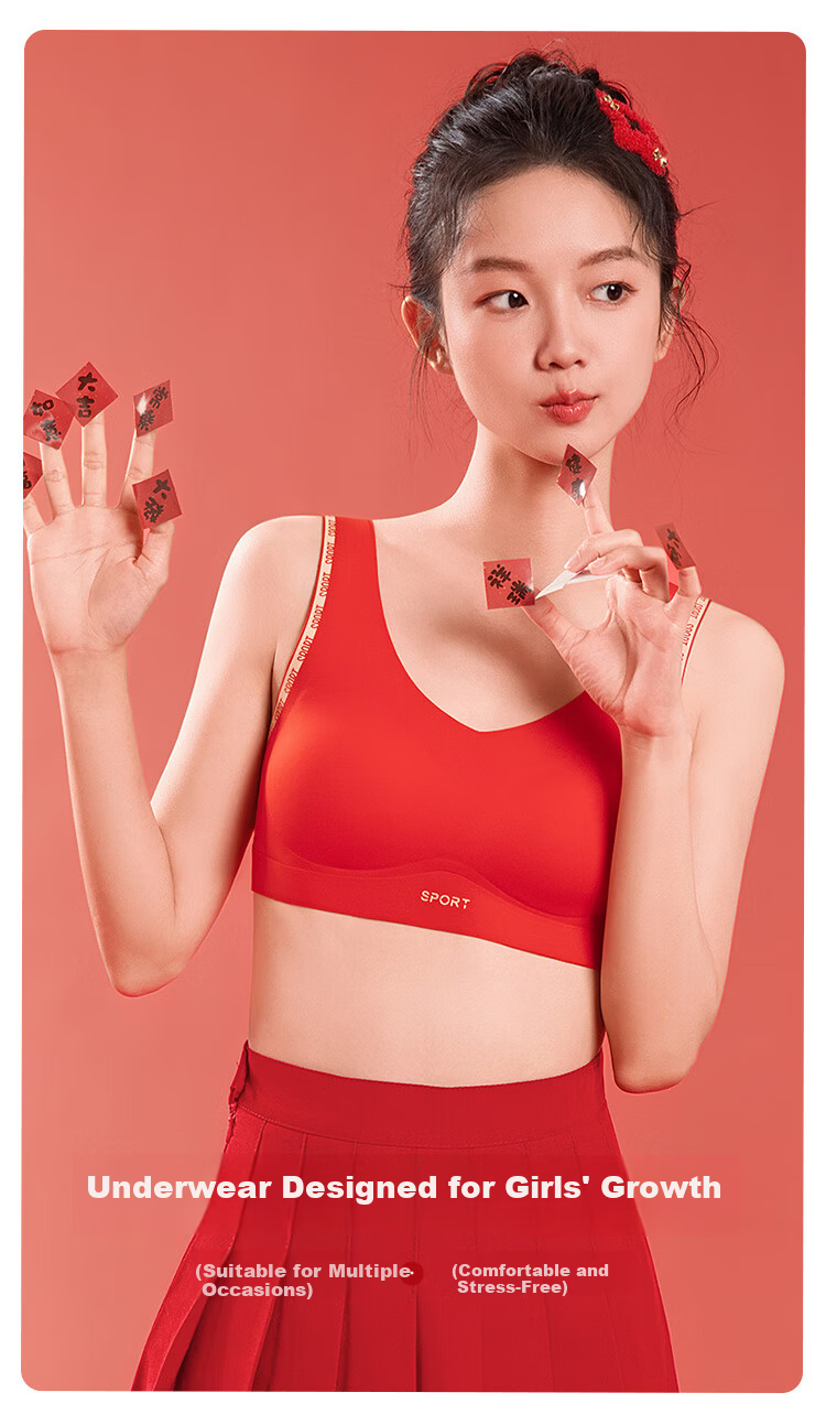 FitonTon Girls' Red Lunar New Year Underwear Set Gift Box 2025 Year of the Horse Children's Adolescent Bra Vest Age 12 13