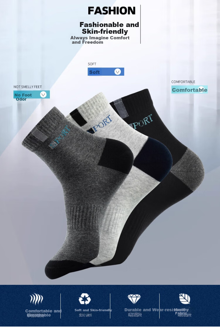 Langsha Men's Socks Spring Summer 100% Cotton 10A Antibacterial Odor-Resistant Sports Mid-Calf Socks Men's All-Cotton Basketball Long Socks 2