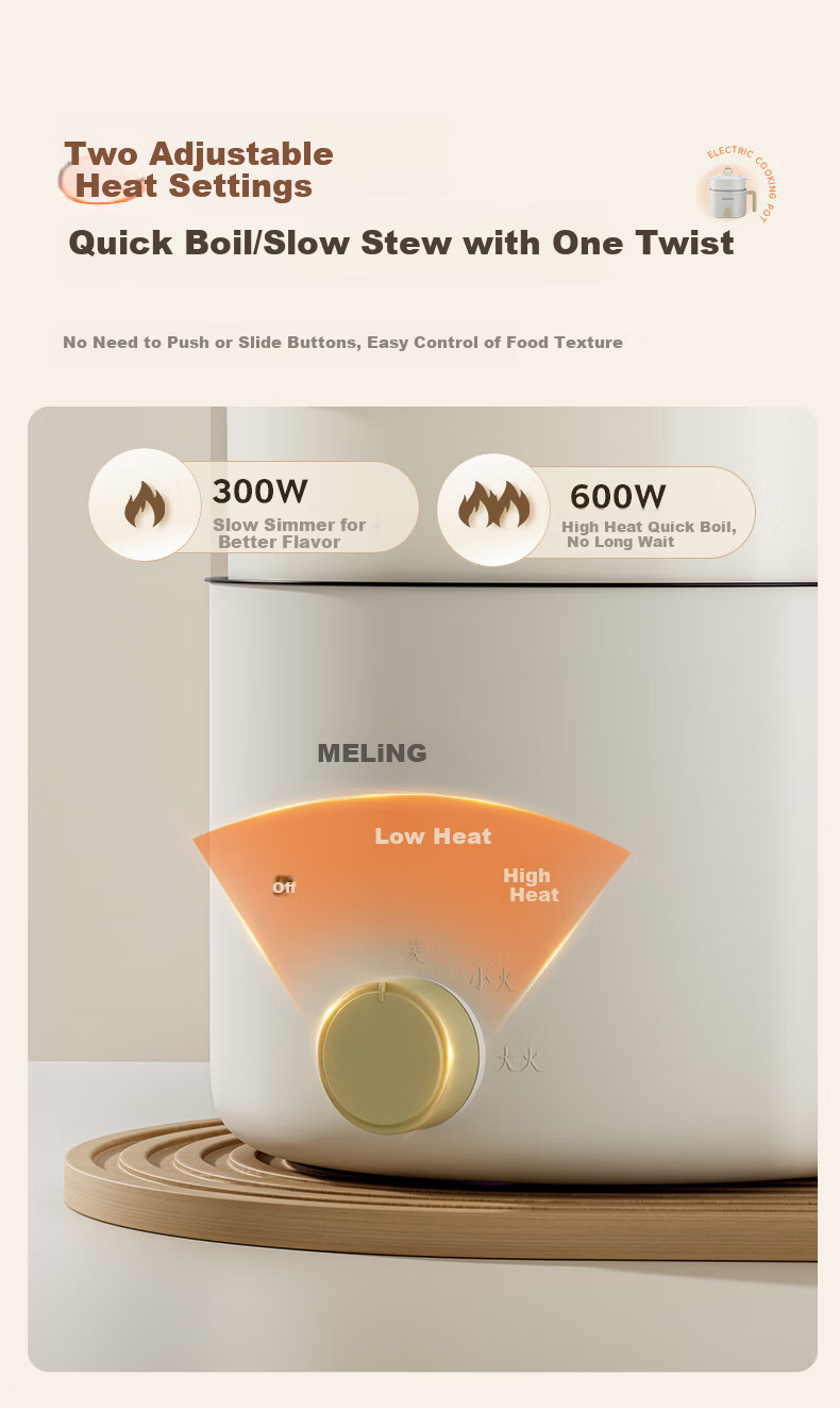 MeiLing Electric Cooking Pot Electric Steamer 1-2 Person Small Electric Pot Multifunctional Student Dormitory Mini Pot Instant Noodle Pot 1.7L Electric Hot Pot Frying and Boiling Combo MT-DY12309Z wit 7