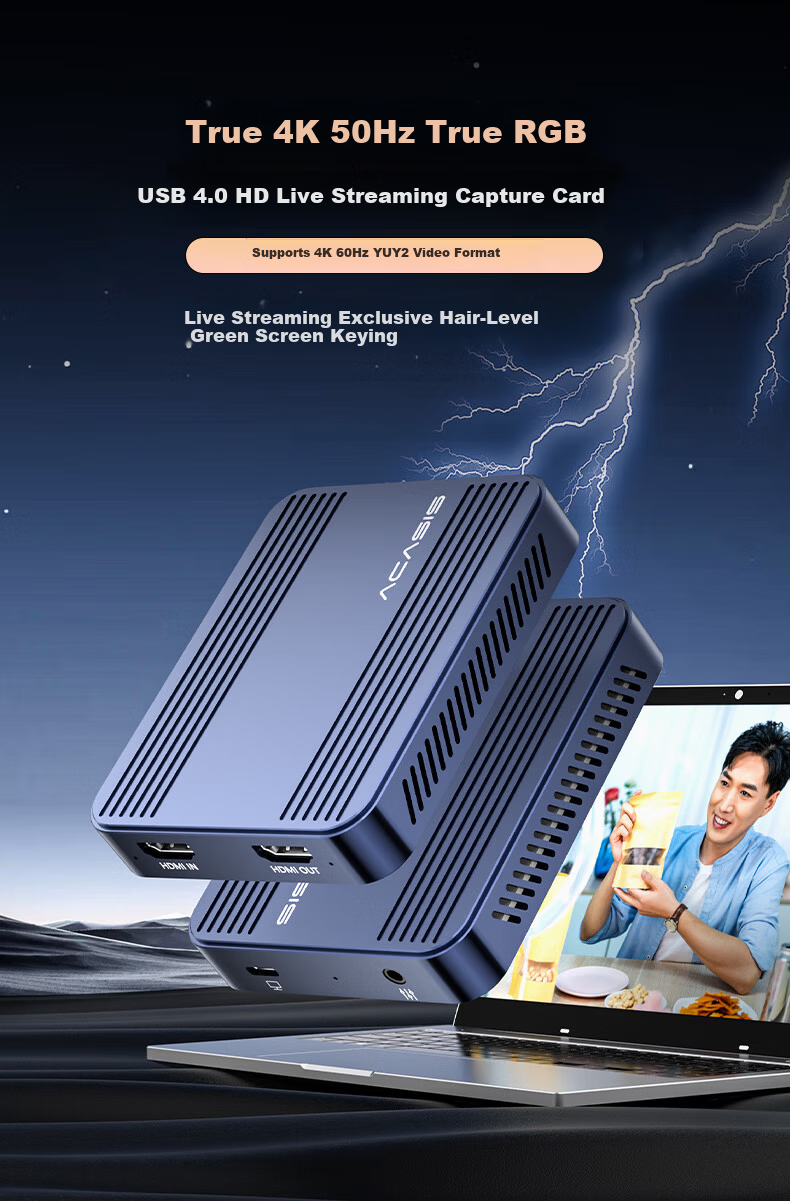 Akashis Video Capture Card 4K50Hz True RGB Camera HD Live Streaming for Laptop/Phone/Tablet/PS5 VC-X8 1