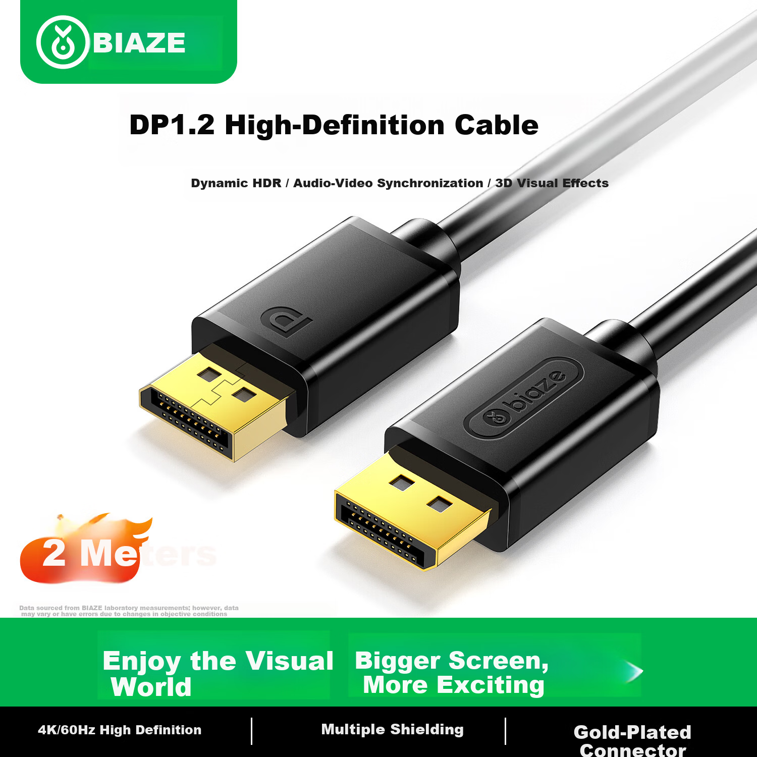 BIAZE DP Cable 1.2 Version 4K60Hz HD Male-to-Male 2K/144Hz Desktop PC Graphics Card Laptop Monitor Video Cable 2M