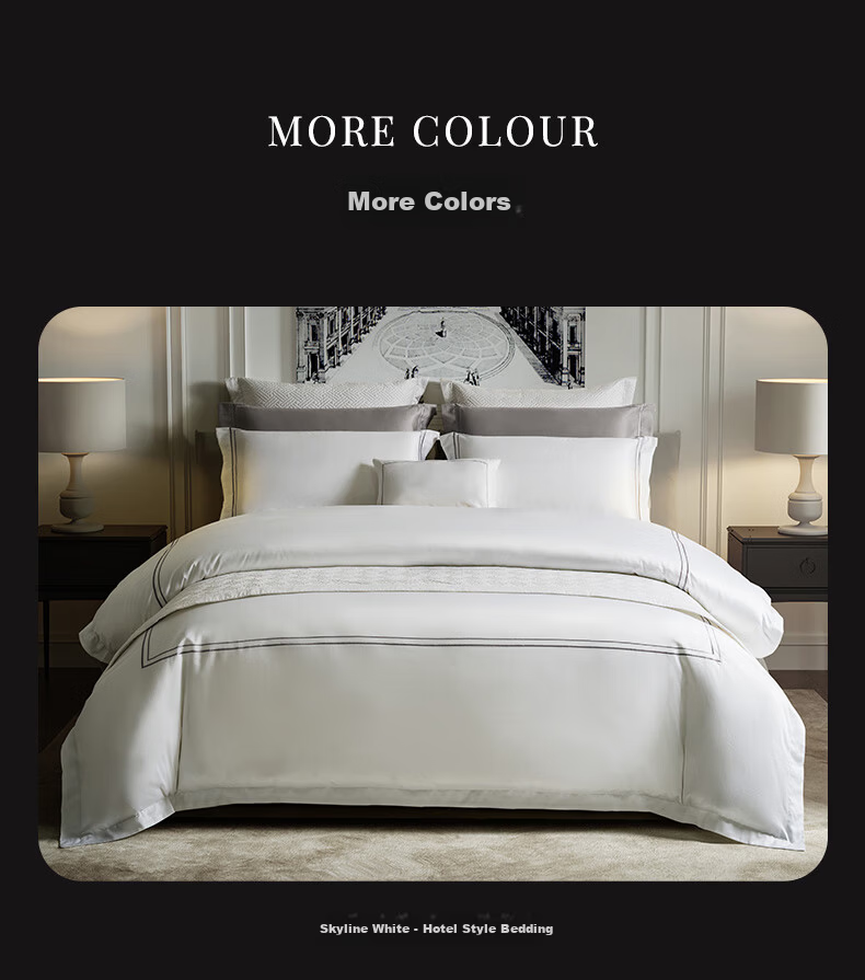 Kang'erxin Egyptian Cotton 4-Piece Set Pure Cotton Luxury Bedding 100-Thread Count Fitted Sheet Style Sky White 1.5m Bed 25