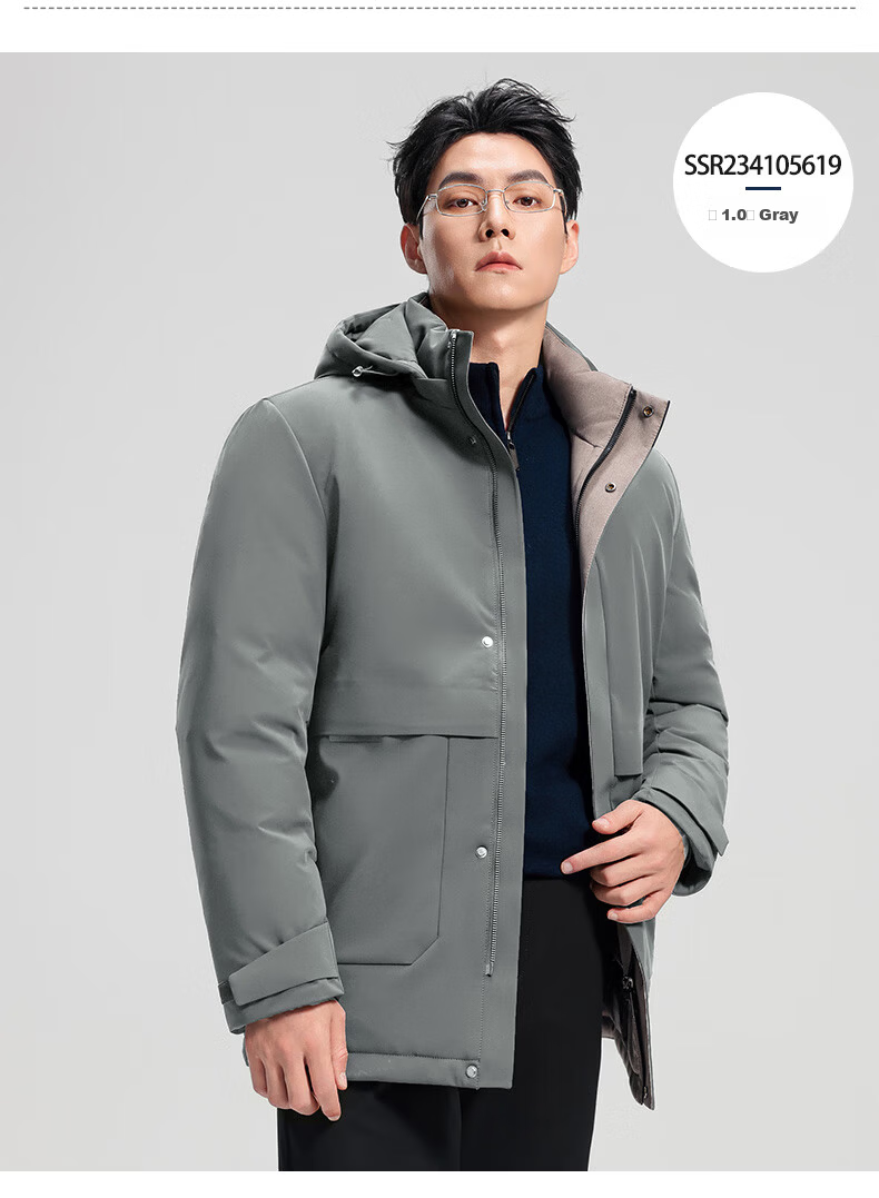 SHANSHAN Detachable Hood Goose Down Men's Warm Thick Casual Removable Liner Dad Jacket 24