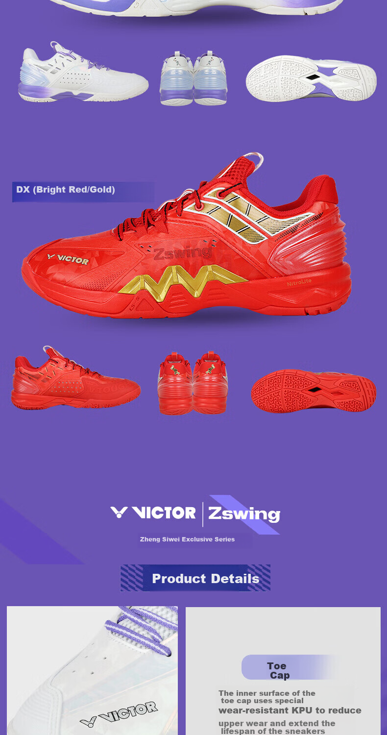 VICTOR Victory Badminton Shoes Zheng Siwei Comfortable Cushioning P8500NL ZSW Pearl White/Light Peony Purple Size 37 5