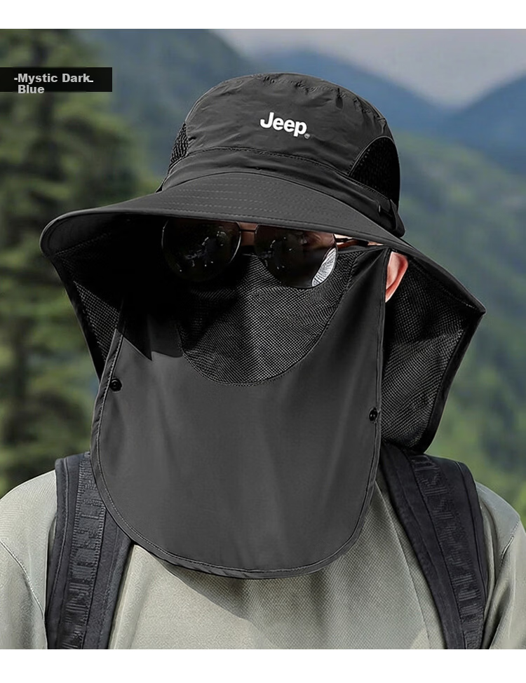 JEEP Men's Sun Protection Hat UV Protection Summer Fisherman Outdoor Hiking Wide Brim Sun Hat 18