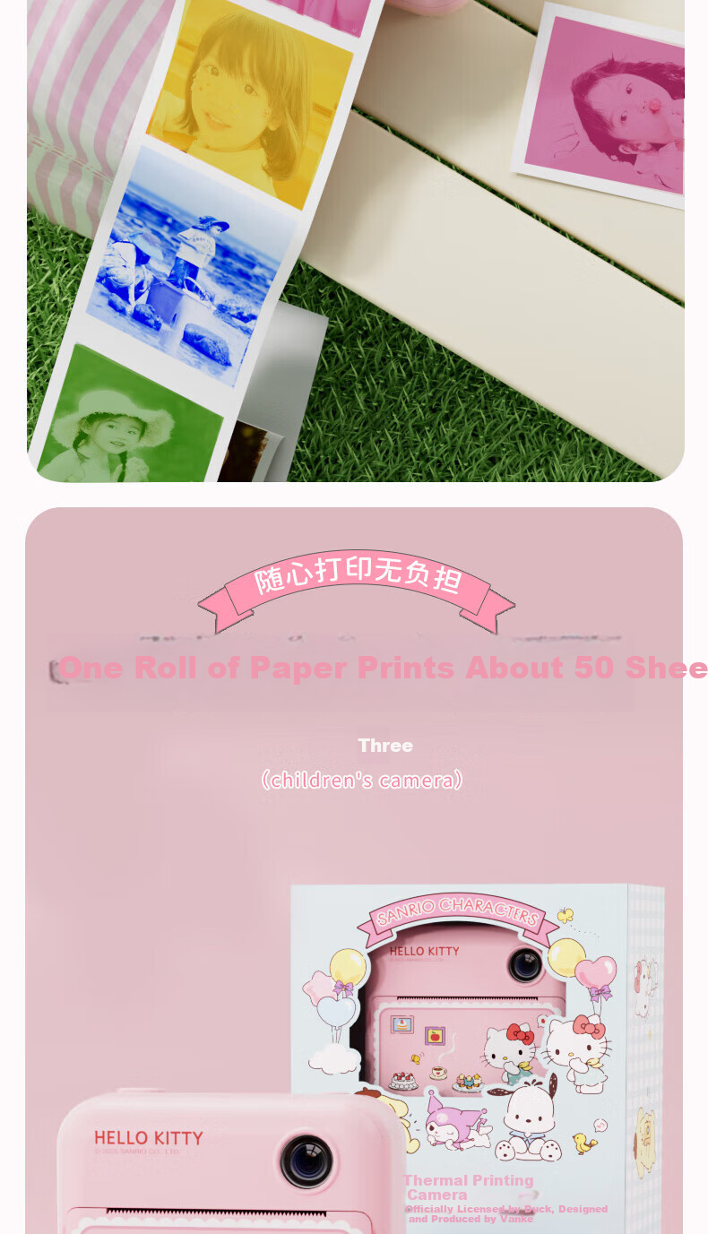 SANRIO Kuromi Color Instant Print Camera 2.4-inch HD Dual Lens Birthday Gift 12