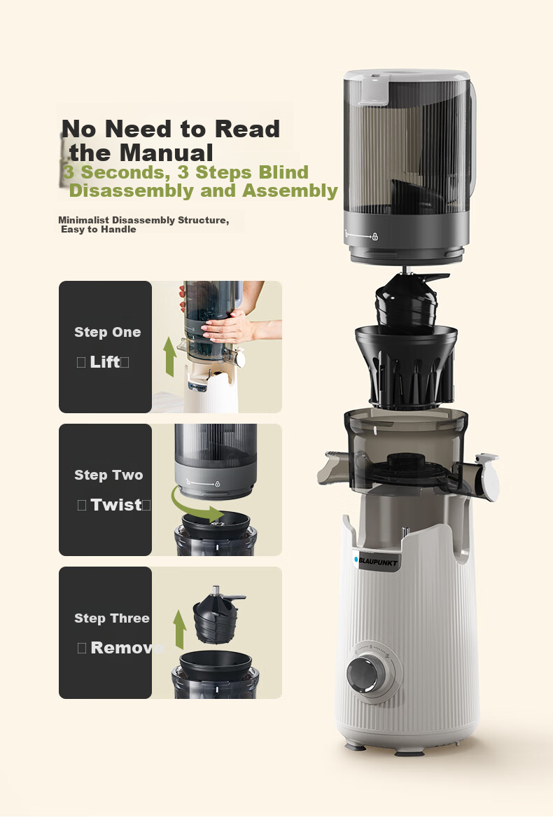BLAUPUNKT NFC Pure Juice Juicer, Home Use Juicer, Juice And Pulp Separation, Fully Automatic, Large Diameter, for Fruits And Vegetables, No Filter, High Juice Output, Easy to Clean, YJ03 10