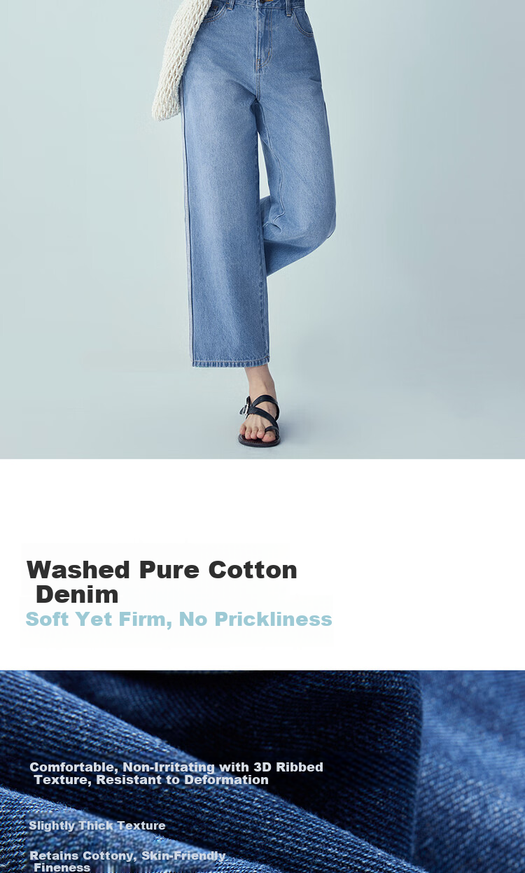 Giordano 2026 Summer New Cat Whisker Color-Block Side Mid-Rise Straight-Leg Cropped Jeans for Women 13426336 6