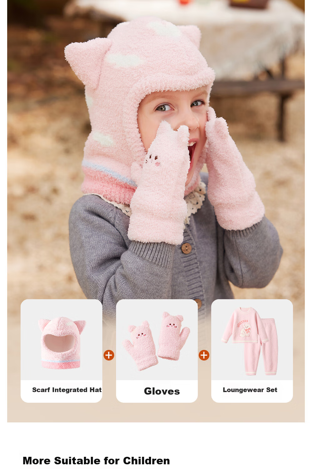 Beitais Children's Winter Gloves Fleece Thickened Warm Boys Girls Half-Fleece Anti-Frost Mittens 10