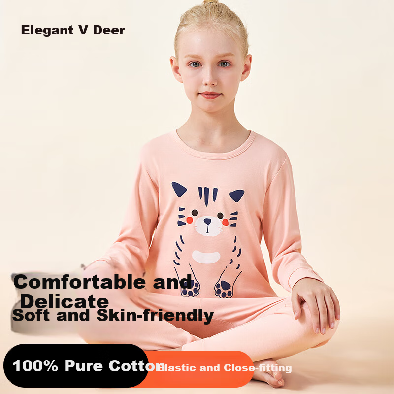 Yalu Kids Girls Cotton Thermal Underwear Set Antibacterial Home Sleepwear Comfortable Innerwear