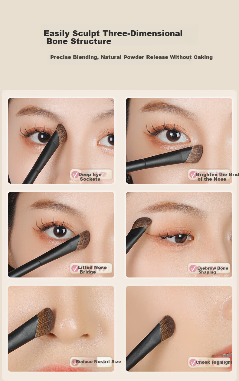 MSQ Starry Small Sickle Nose Contour Brush Nose Wing Blending Shading Brush Animal Hair Horse Hair Natural 3D Makeup Effect 6