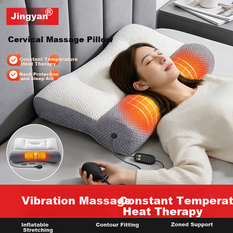 Jingyan Cervical Pillow Adult Sleep Aid Neck Support Pillow Cervical Spondylosis Deep Sleep Massage Heat Therapy Traction Pillow