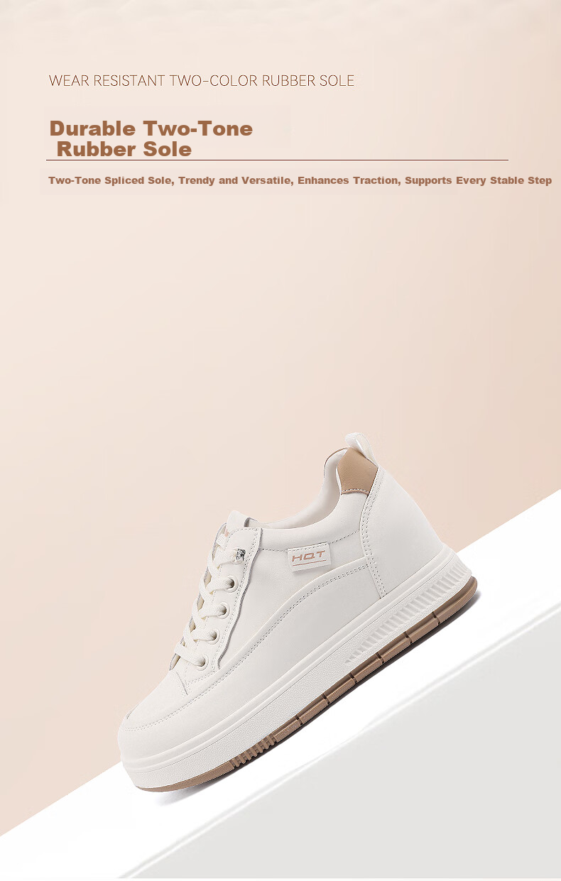 Red Dragonfly Women's Internal Height Increasing Casual White Shoes Thick Sole Height Increasing Sneakers Versatile Slip-On WXB150601 Beige Size 38 1