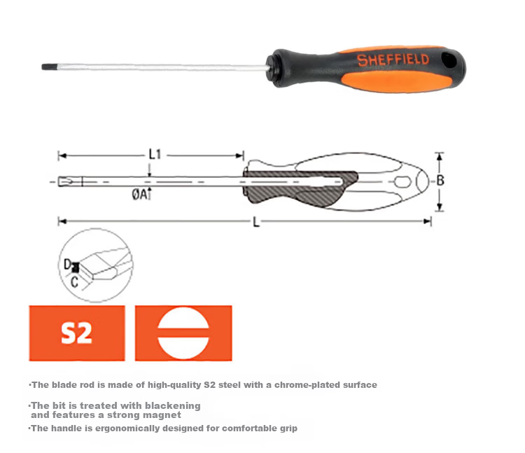SHEFFIELD Dual-Color Handle Parallel Flathead Screwdriver 2.0×50mm S056401 3