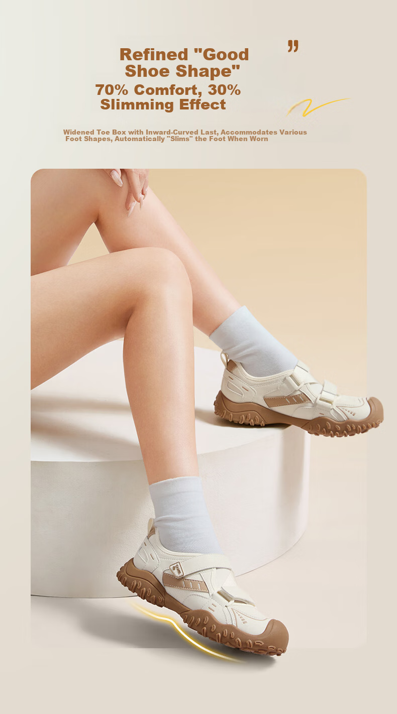CAMEL Cute Ugly Style Women's Breathable Outdoor Casual Shoes Magic Tape Sports Sandals L26M577012 Beige/Black 38 4