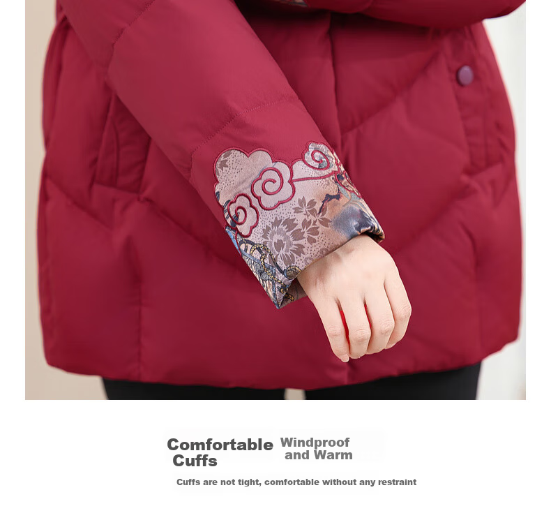 QIUFULUO Women's Winter Warm High-Quality Down Cotton Jacket Mid-Aged and Elderly Fashion Coat for 50-60 Years Old 3