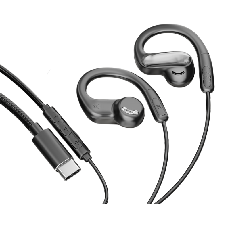 EZHK Wired Clip-On Earphones Type-C Noise Cancelling with Microphone for Apple Huawei Honor Xiaomi Tablets and Computers