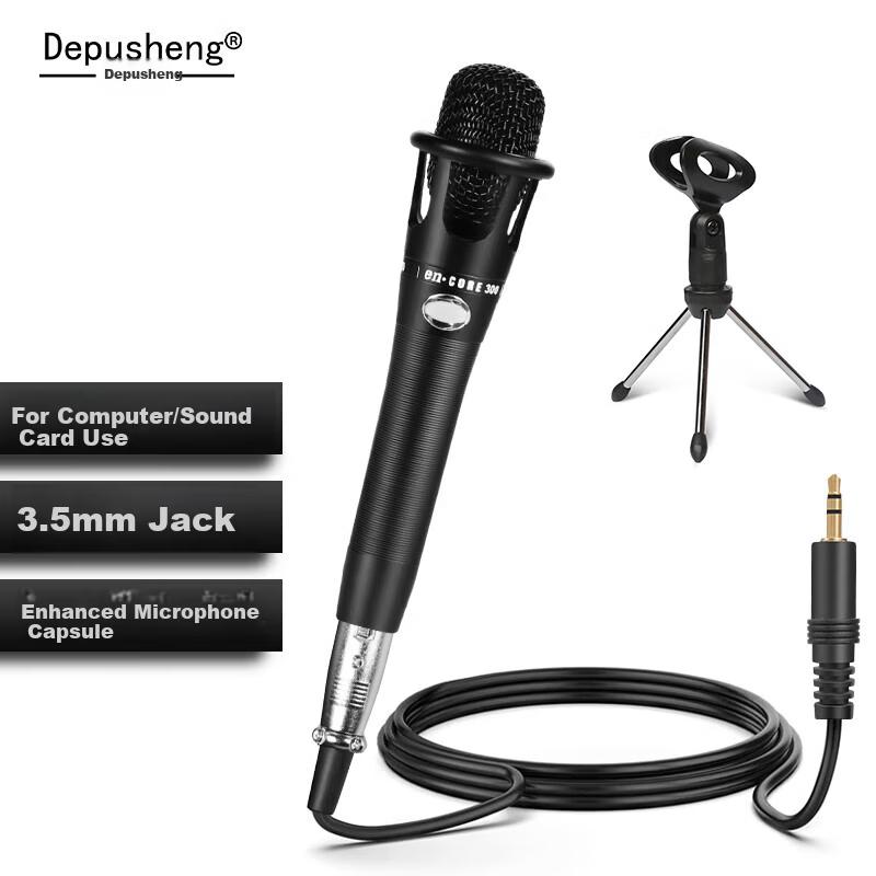 Depusheng E300 Sound Card Microphone Enhanced Version Desktop Noise Reduction Condenser Mic for Computer Live Streaming Singing Online Classes Recording Audiobooks Dubbing Gaming Voice Chat K