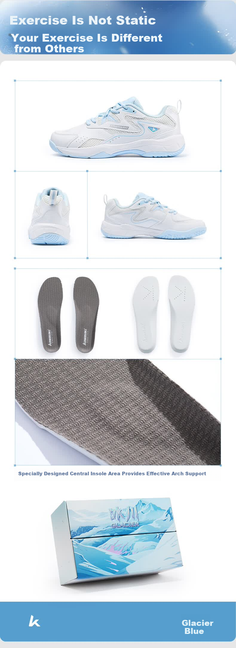 KAWASAKI Glacier Badminton Shoes Competition Training Light Casual Sports Shoes Glacier Blue Size 38 (240mm) 7