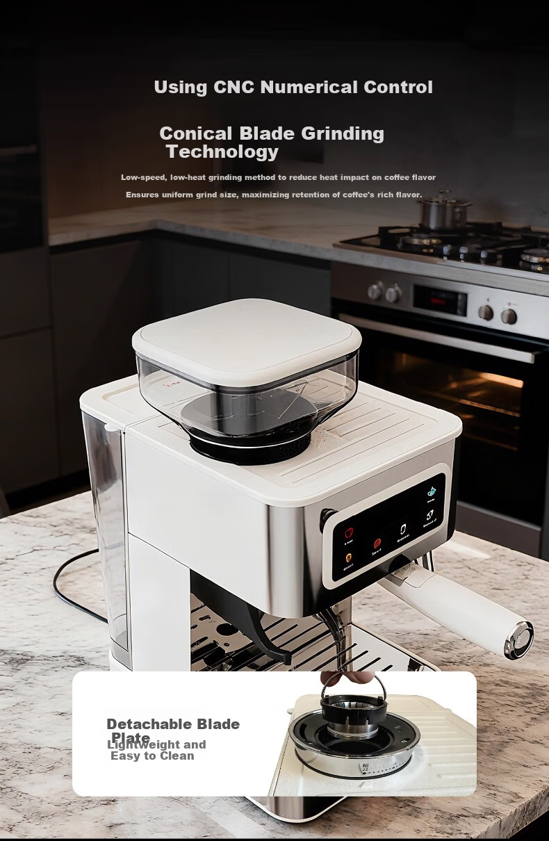 Tim Hortons Tims T5 Fully/ Semi-Automatic Italian Home Coffee Machine Grinder Integrated Cold Brew Version One-Touch Milk Frother Detachable Burr Silver 12