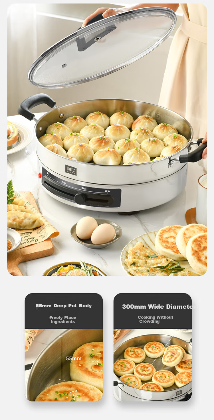 Liven Electric Griddle Home Use Electric Pancake Maker 304 Stainless Steel Non-Coated 30cm Large Size 55mm Deep Sandwich Maker Breakfast Machine DJG-J3265 9