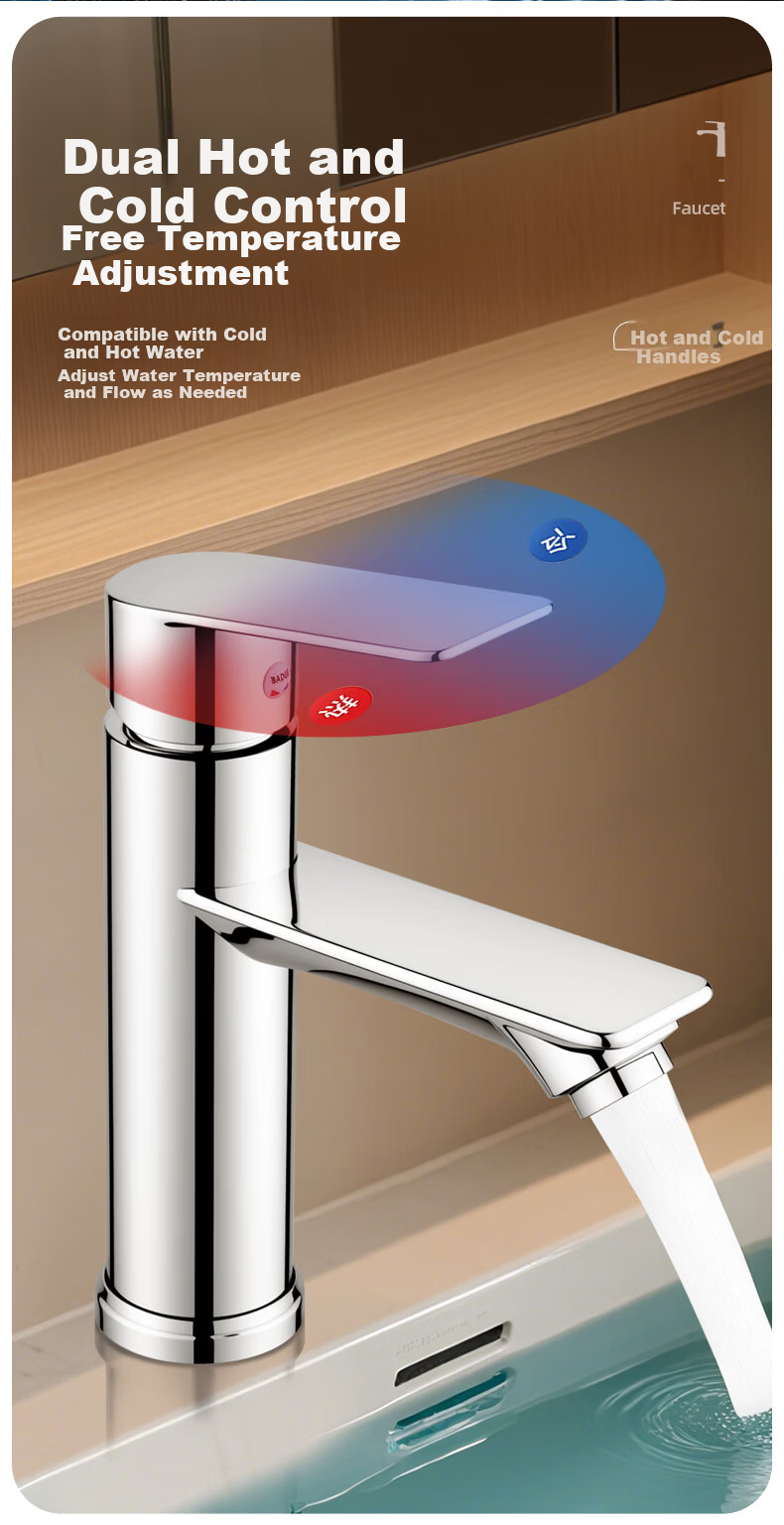 Baihan Basin Faucet Bathroom Sink Faucet Washbasin Splash-proof Hot and Cold Water Faucet 15