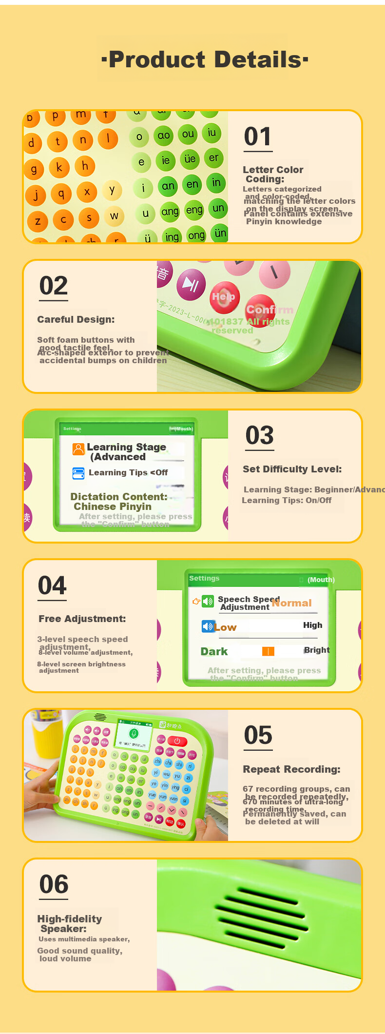 Qipao Pinyin Learning Machine Phonics Training Device Early Childhood Transition Grade 1 Textbook Synchronized Literacy Ancient Poetry Reading Pen Children's Educational Toy Student Birthday Gift Earl 29