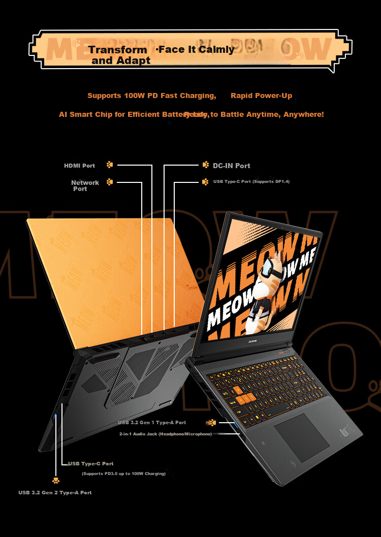 COLORFIRE MEOW Orange Treasure R16 Pro Rainbow Ryzen R7 Gaming Laptop (R7-8745HX 16GB 512GB RTX5060) 8