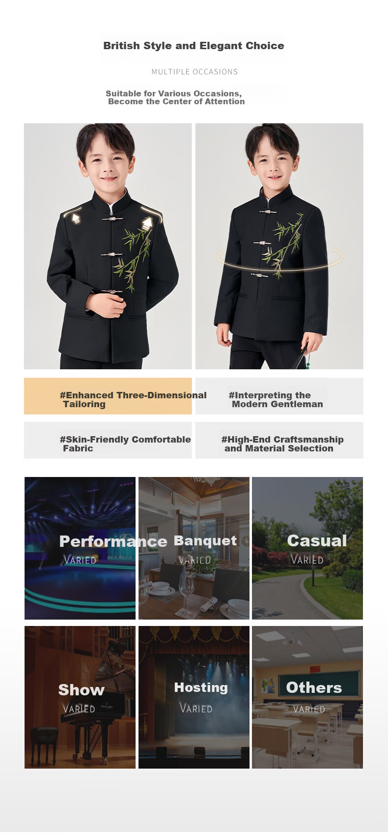 Romon Children's Traditional Chinese Style Suit Boys' Zhongshan Suit New Chinese Style Performance Outfit Black Three-Piece Set Size 150 4