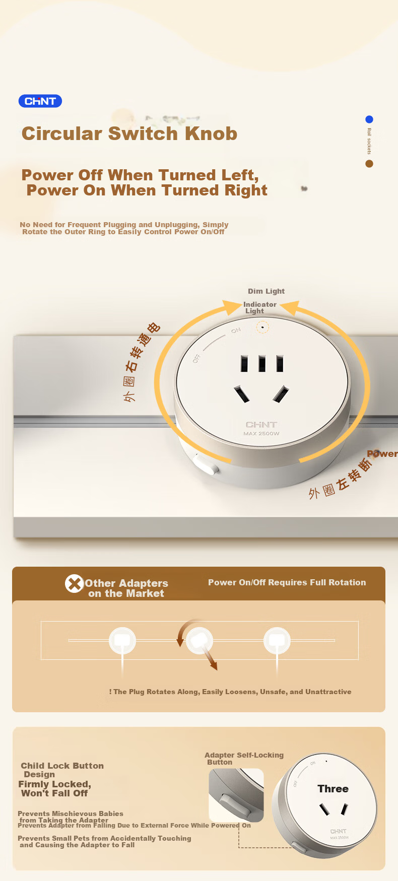 CHNT Track Socket Wall-Mounted Rail Socket Ultra-Thin Phantom 50CM Rail + 3 Adapters Warm White 9