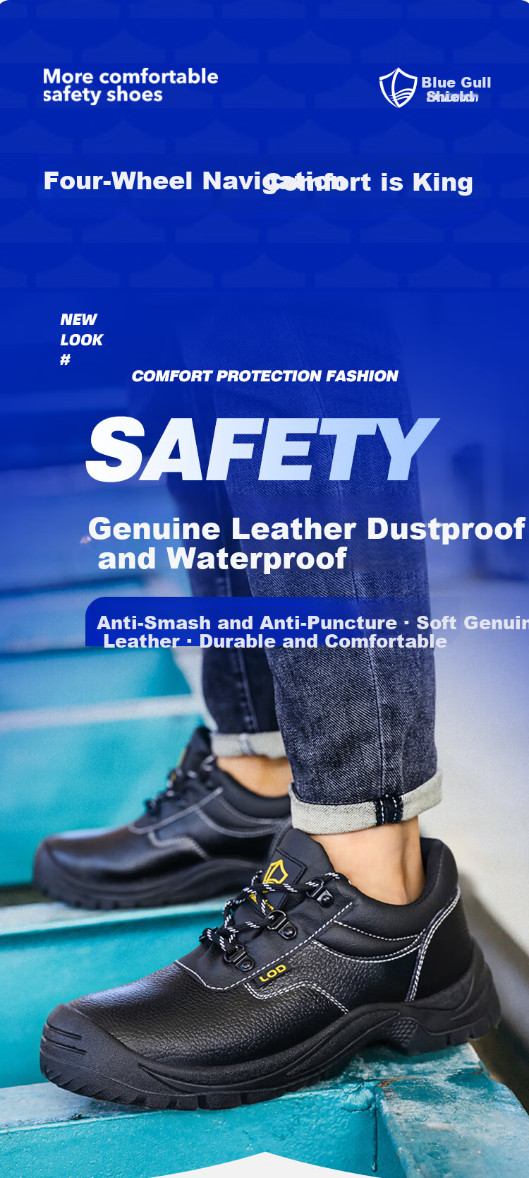 BlueOwl Shield Men's High-Top Waterproof Steel Toe Anti-Smash Puncture-Resistant Wear-Resistant Leather Safety Work Construction Shoes DL202 Size 37 2