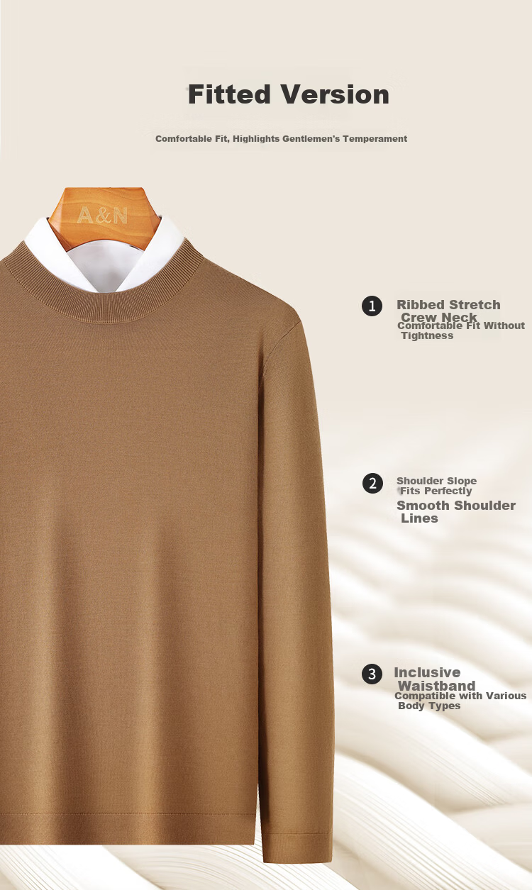 Antonio Men's Autumn Winter Wool Sweater Knitwear Base Layer Machine Washable 100% Fine Wool 8