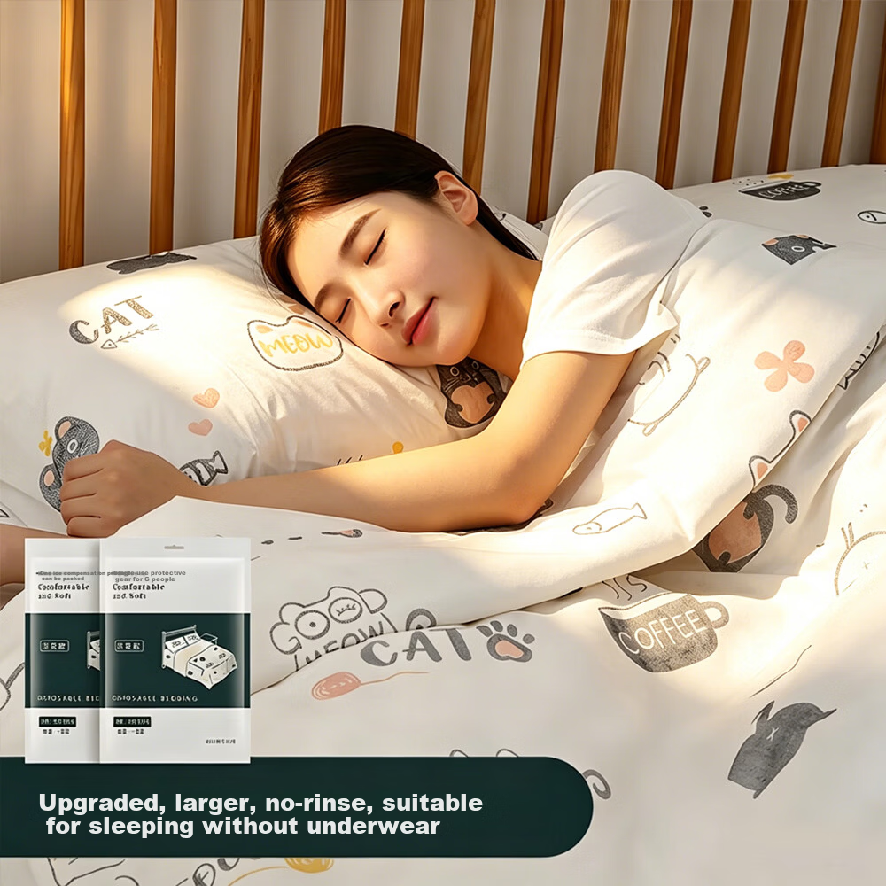 LOHAS Travel Disposable Bedding Set 4-Piece Hotel Bed Linen Sheet Duvet Cover Double Thickened Protective Bed Cover for Travel