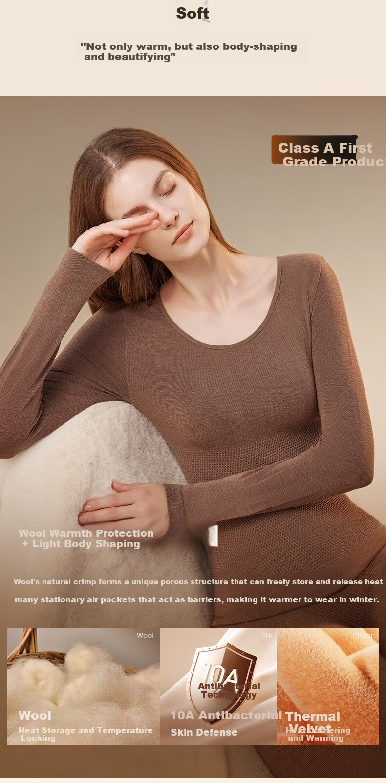 Miiow Women's Slimming Wool Thermal Underwear Set Autumn Winter Warm Base Layer 3