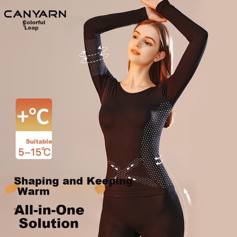Caiyue Women's Thermal Shapewear Set High-Waist Hip-Lifting Slimming Body Shaping Base Layer Autumn Top and Bottom